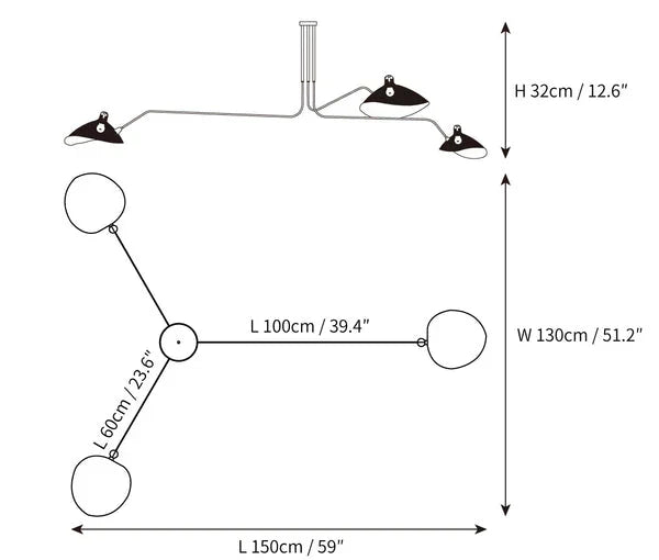 Zwarte plafondlamp met draaibare armen – modern design