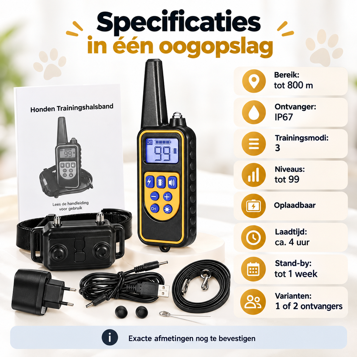 PROCANIS – Trainingshalsband voor Jacht- & Werkhonden met Afstandsbediening, IP67-Ontvanger & Bereik tot 800 m