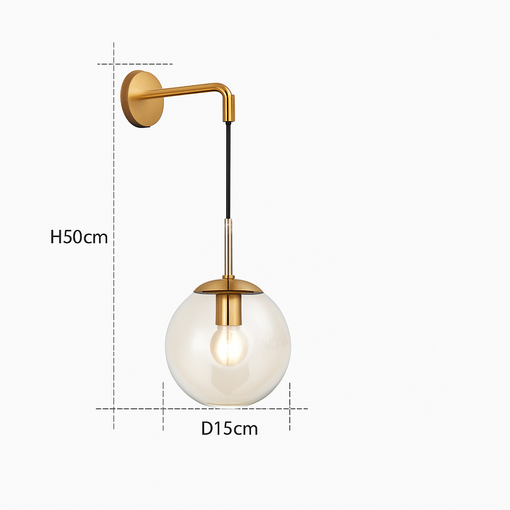 Wandlamp met hangende glazen bol