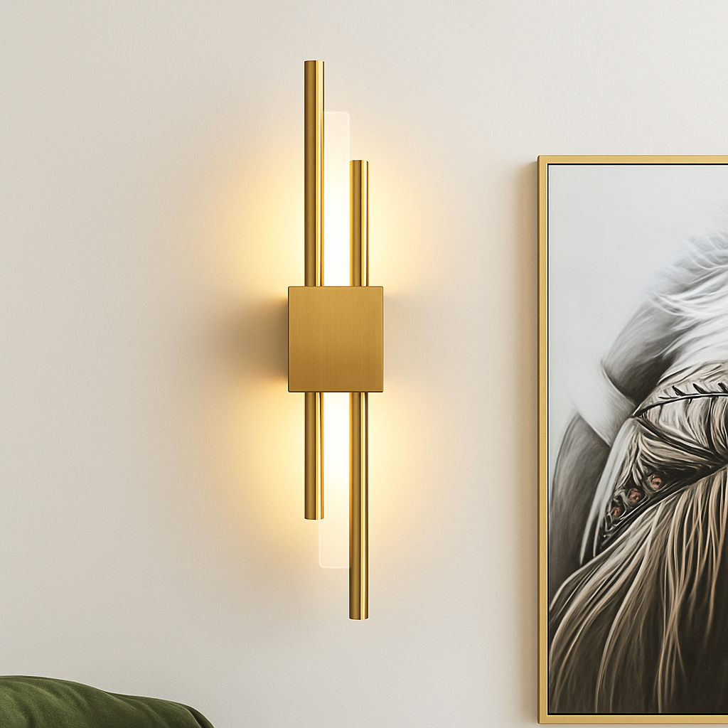 Design LED wandlamp met gouden metalen balk Xeres