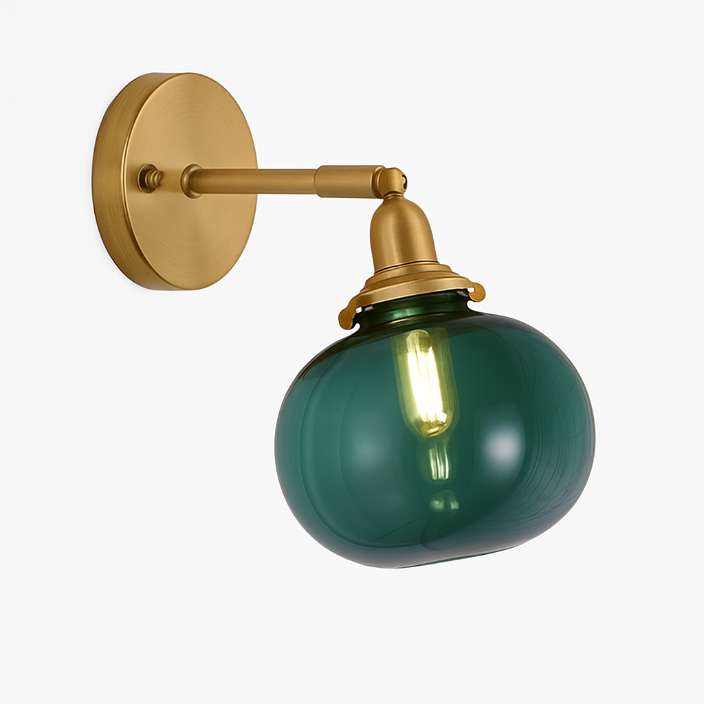 Design LED wandlamp met metalen arm en glazen kap