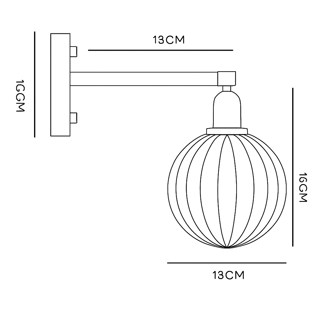 Design LED wandlamp met metalen arm en glazen kap