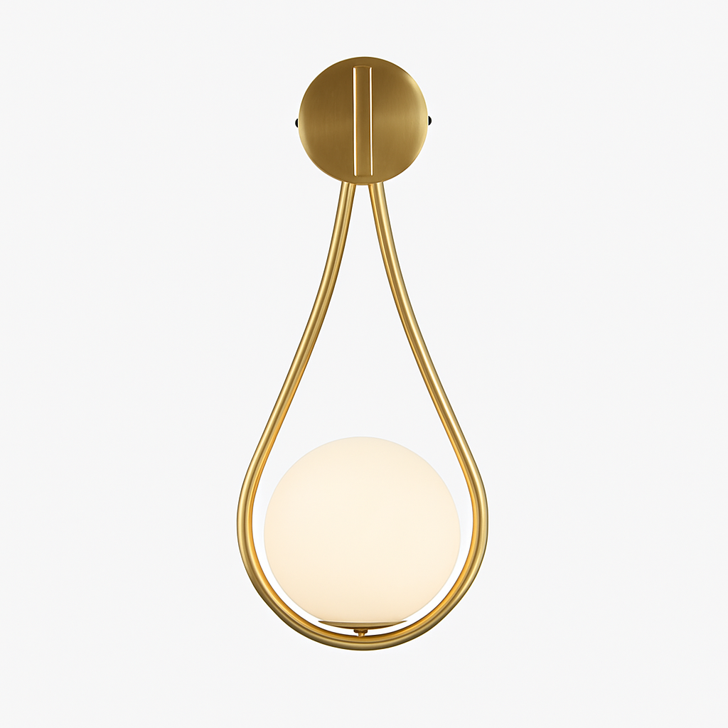 Design wandlamp met gouden LED en witte glazen bol Shadow