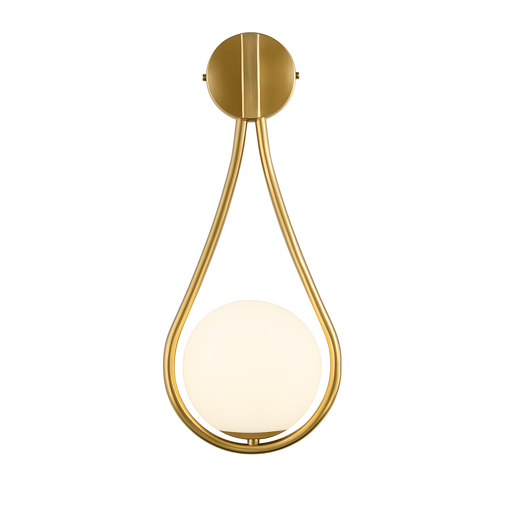 Design wandlamp met gouden LED en witte glazen bol Shadow