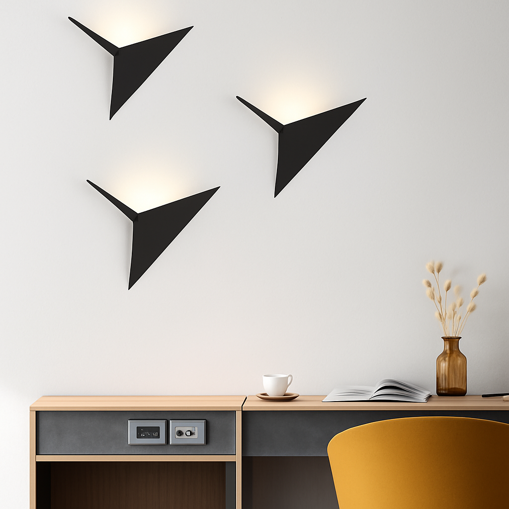Design wandlamp met LED in metalen driehoek Loft