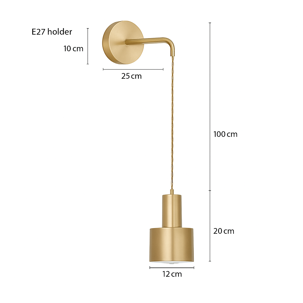 Gouden wandlamp met hanglamp