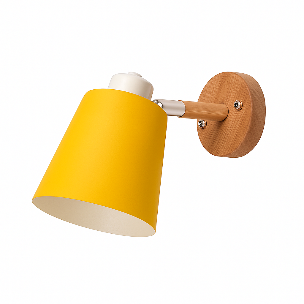 Wandlamp LED met verstelbare kap van metaal en houten steun
