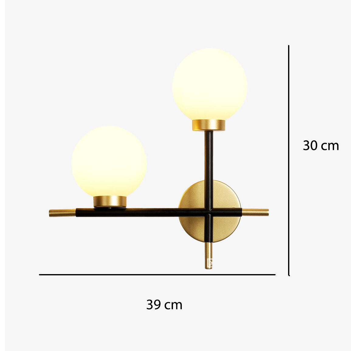 Design LED wandlamp met metalen stangen en glazen bollen