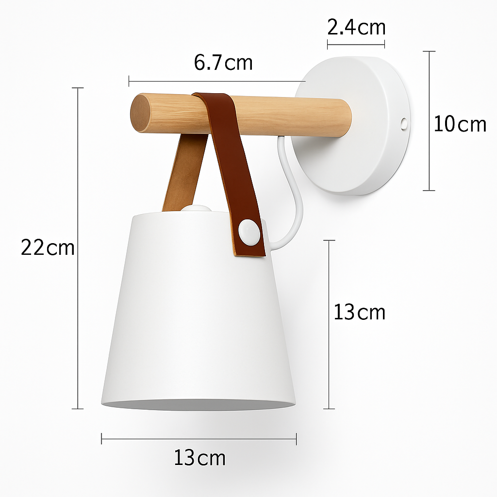 LED wandlamp van hout met hangende lampenkap