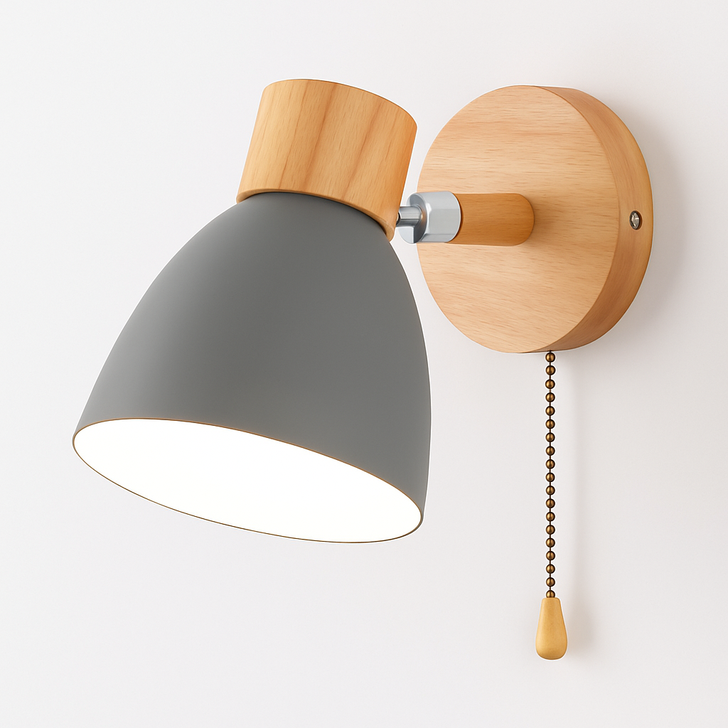 Noordse wandlamp van hout met schakelaar