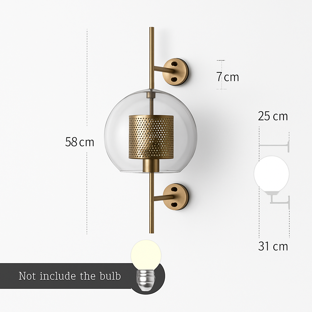 Retro wandlamp van glas en metaal