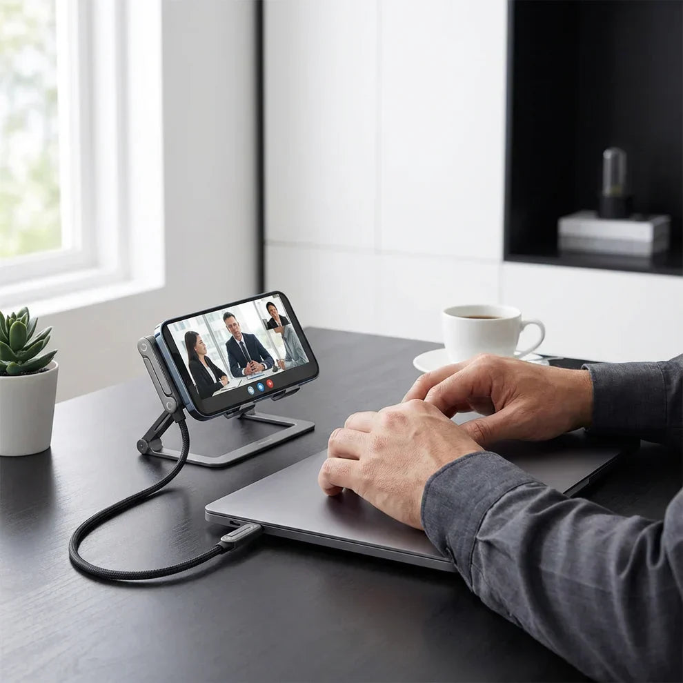 Snellaadkabel met Telefoonhouder voor Thuis en Op Kantoor met Handsfree Functionaliteit