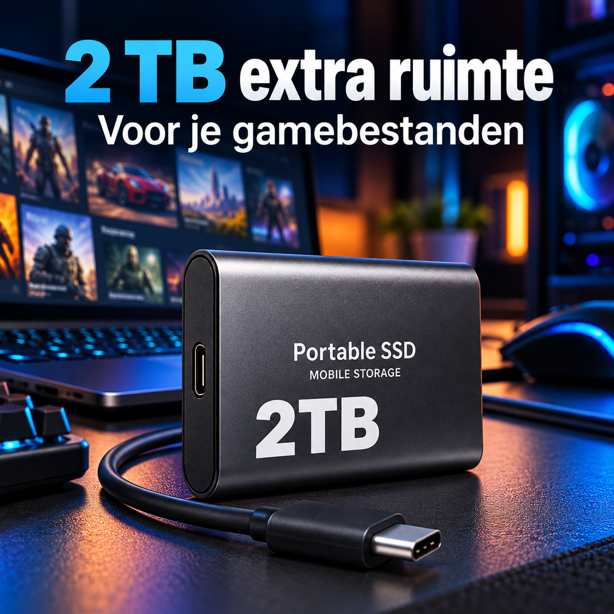 DataSprint Externe SSD 2TB voor PC Gamers – USB-C Opslag tot 1050 MB/s