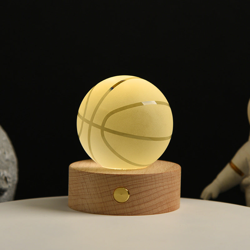 LED 3D Lamp in Kristal – Decoratieve Bol met Houten Basis