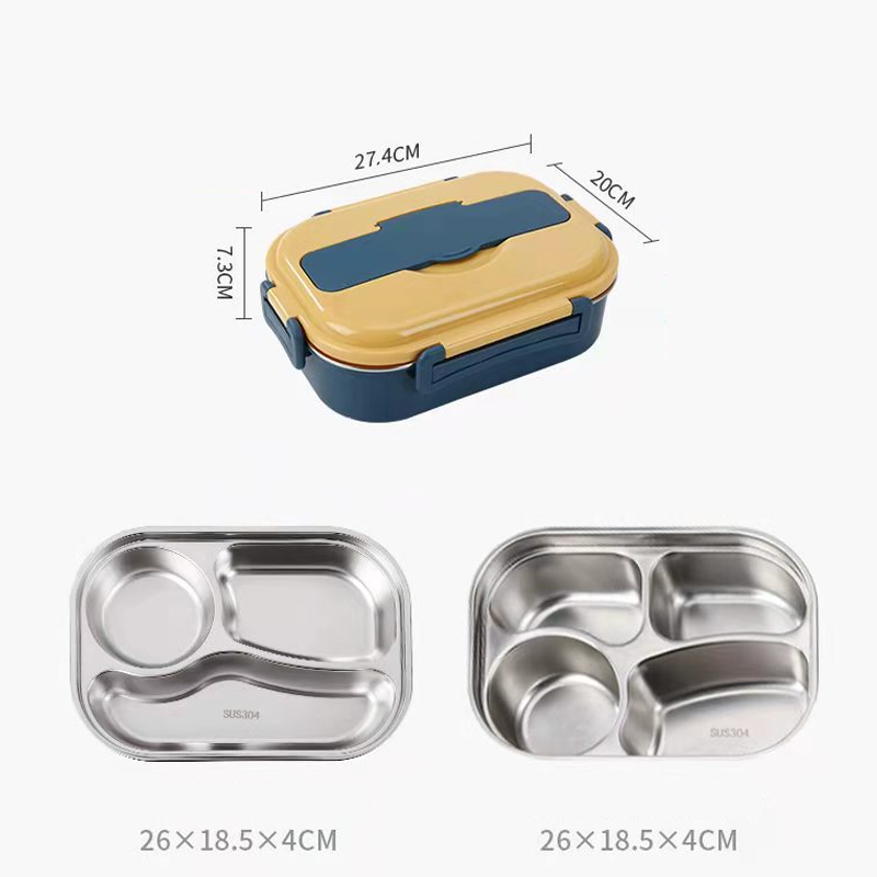 Skanto | Lunchbox van roestvrij staal – Binnenkant van roestvrij staal – 3 of 4 vakken met soepkom – Wandklok