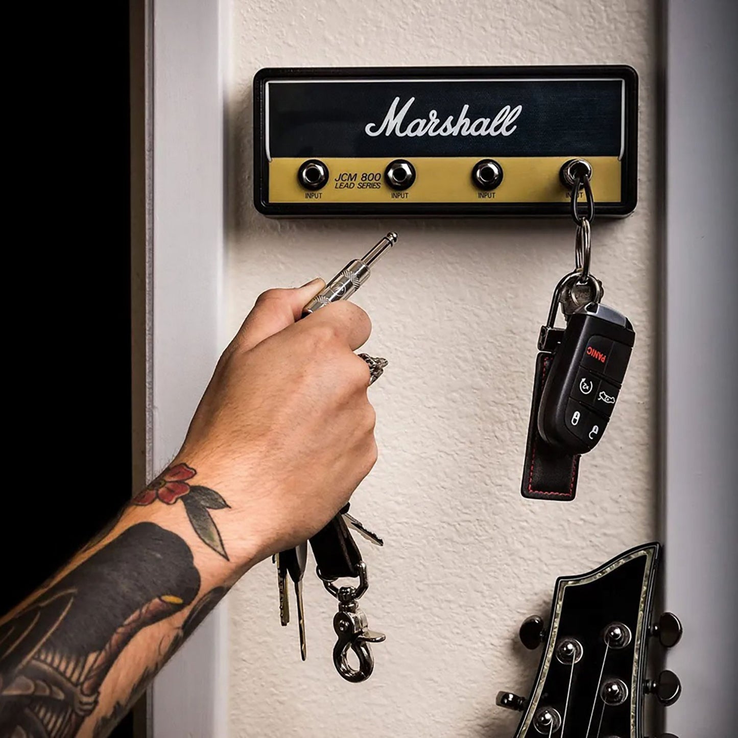 Keyamp Sleutelhanger | Gitaarversterker-Design | Wandmontage Sleutelbord met Jack-ingangen