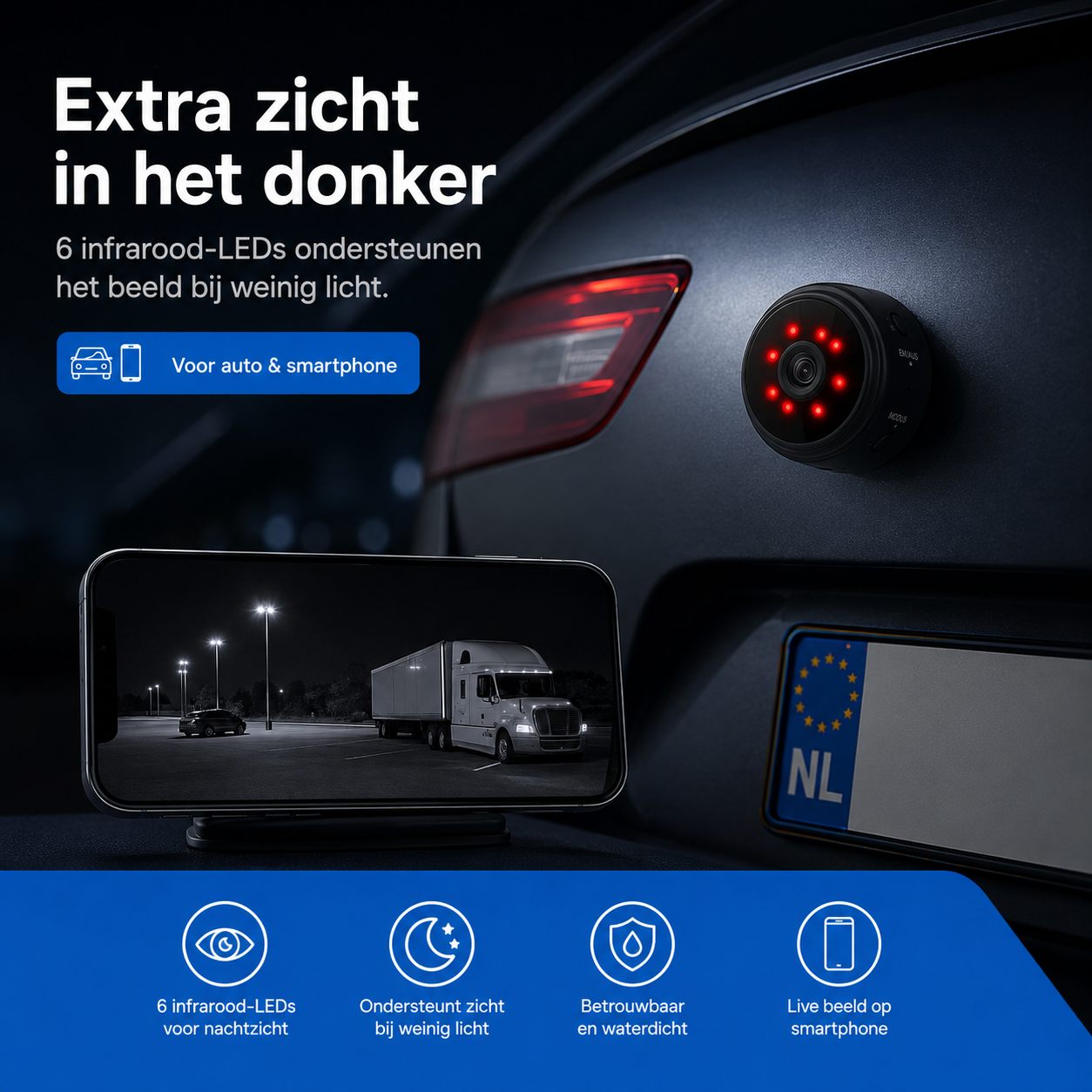 AutoVision | Draadloze HD Achteruitrijcamera voor Auto & Smartphone