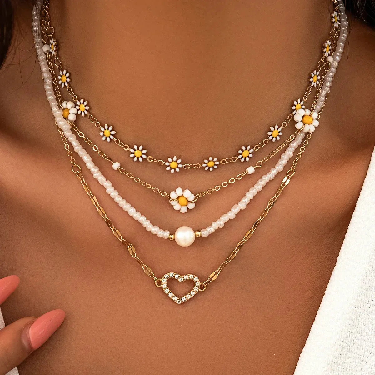 Brehn | Boho Lente Margriet Halsketting Stapel