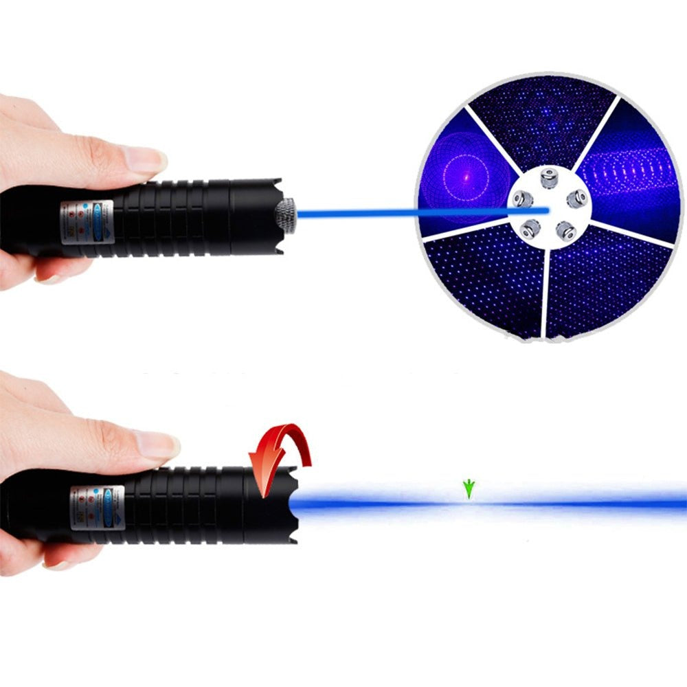 Blauwe Laser Fakkel | 450nm Hoge-Intensiteit Optische Uitgang | Tactisch 5000m+ Bereik | Verstelbare Focus Aluminium Behuizing | Thermische Ontsteking Mogelijke Zaklamp