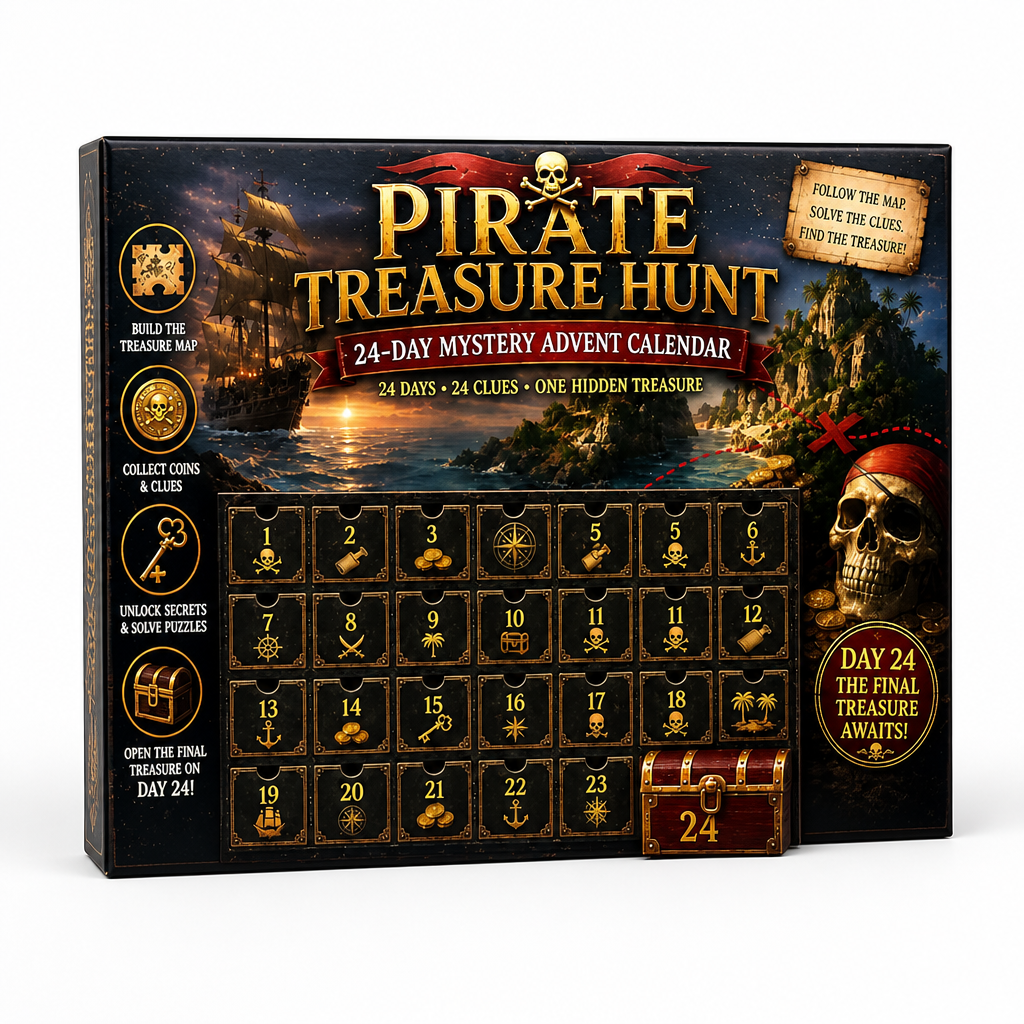 24-dagen escape room puzzel adventskalender met 6 mysterie-thema's