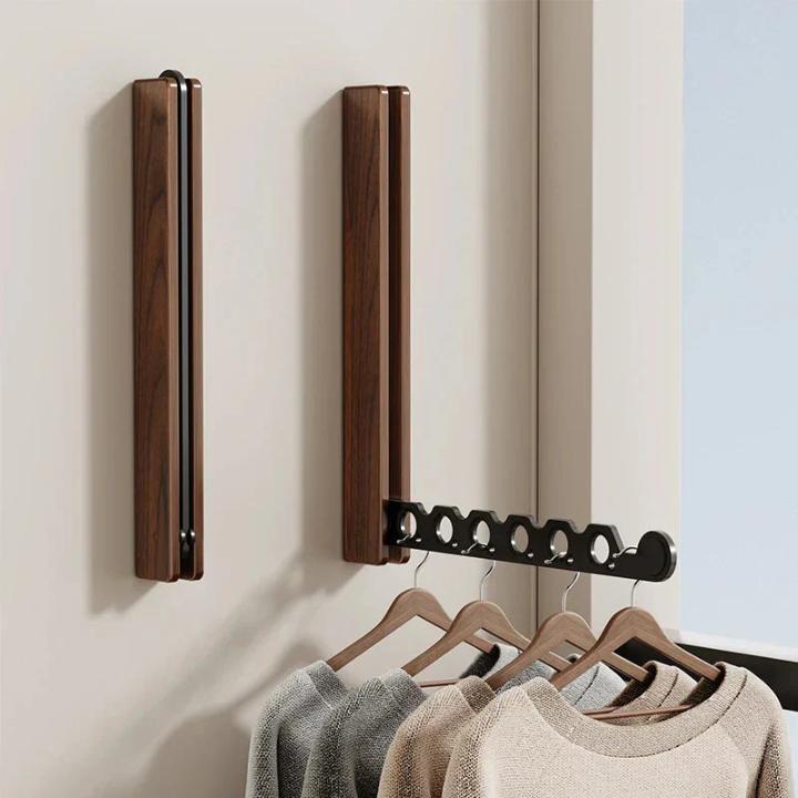 Opvouwbare houten kledinghanger voor aan de muur, ruimtebesparend wandontwerp