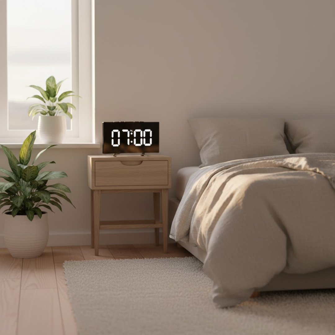 CurveClock | Digitale Wekker LED met Gebogen Scherm en Automatische Verlichting