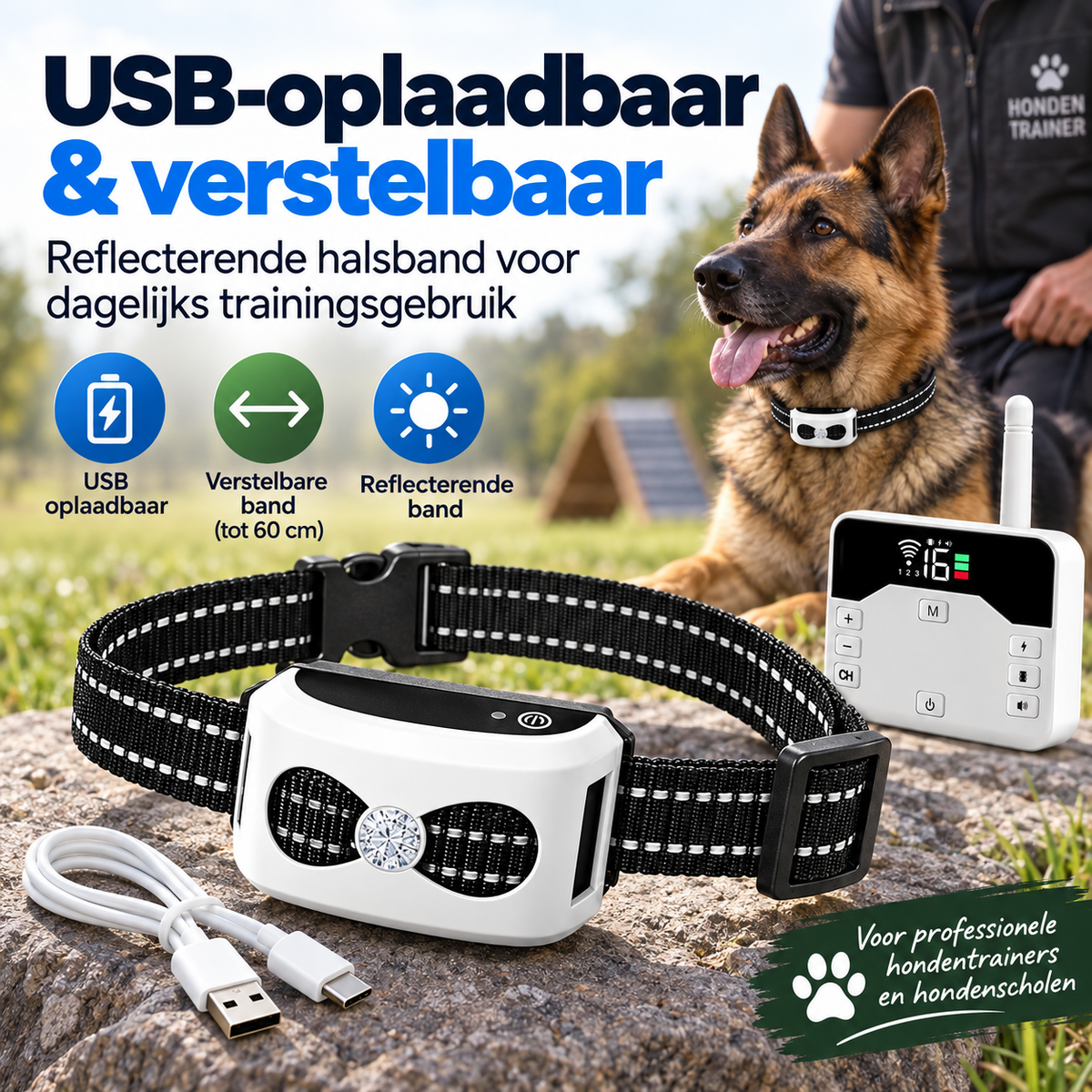 Professionele Trainingshalsband voor Hondenschool & Trainer – 2-in-1 met Bereik tot 300 m