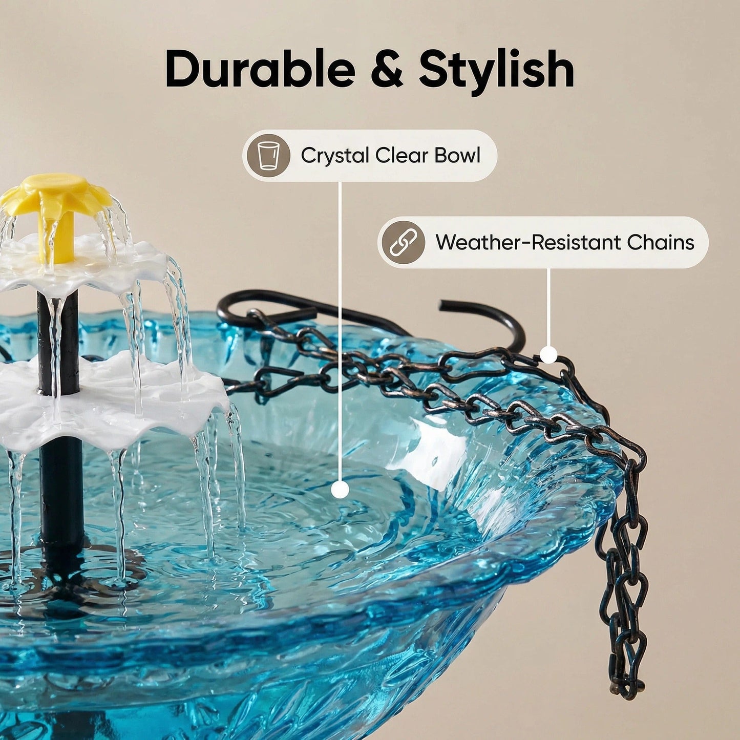 AquaBloom™ | Zonne-energie Hangfontein – Vogelbad met 2-niveaus Waterspel