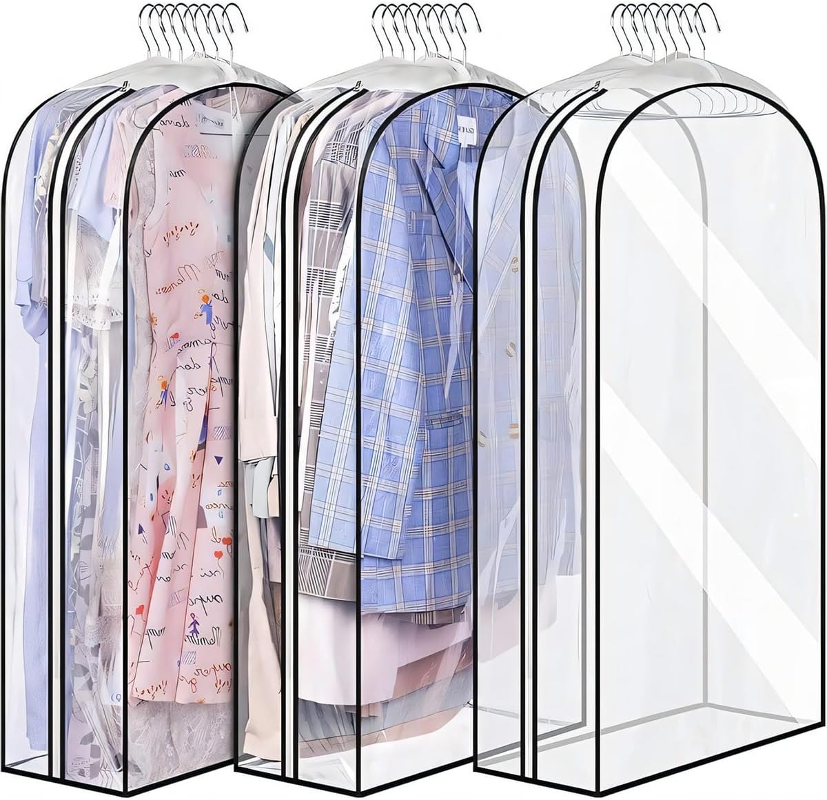 Doorzichtige kledinghoezen met zijplooien – 3-pack opbergzakken met zijrits (Koop 1, krijg 1 GRATIS)