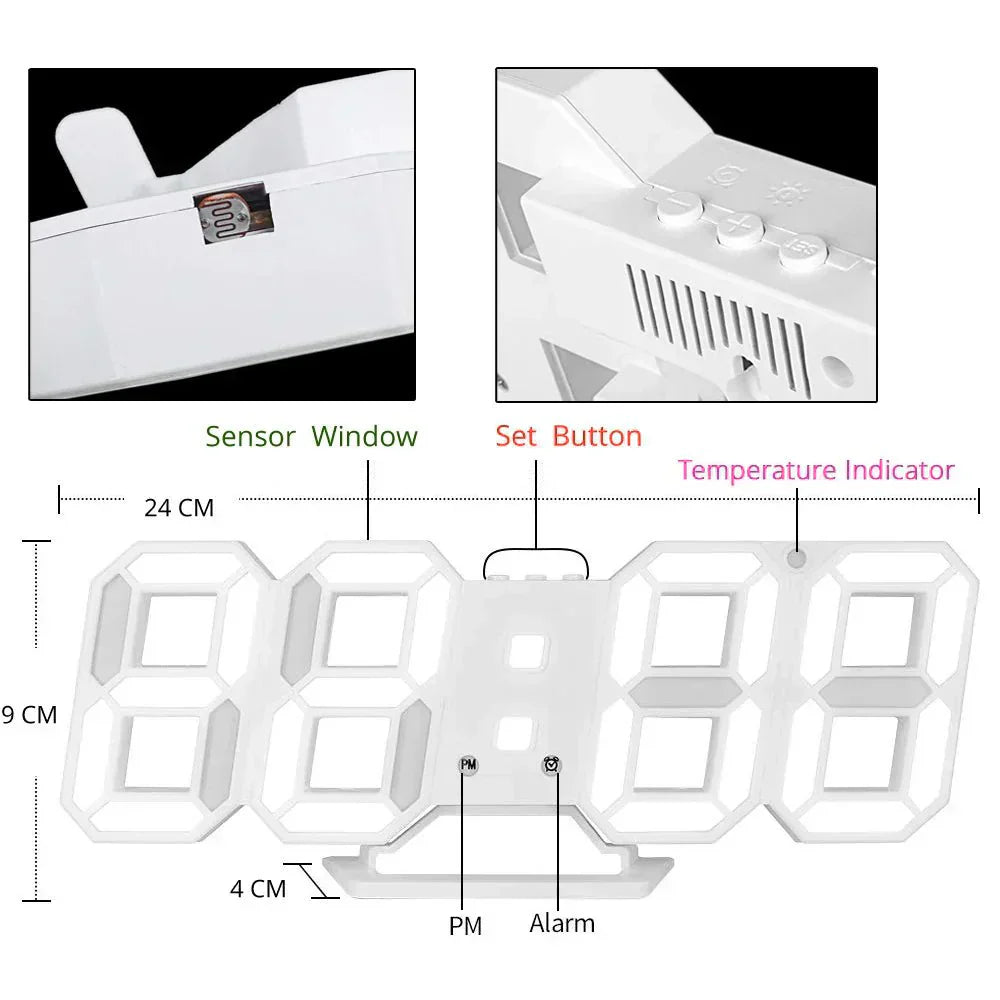 Skanto | Digitale 3D LED Wandklok – Modern Design met Dimmfunctie en Optimale Zichtbaarheid