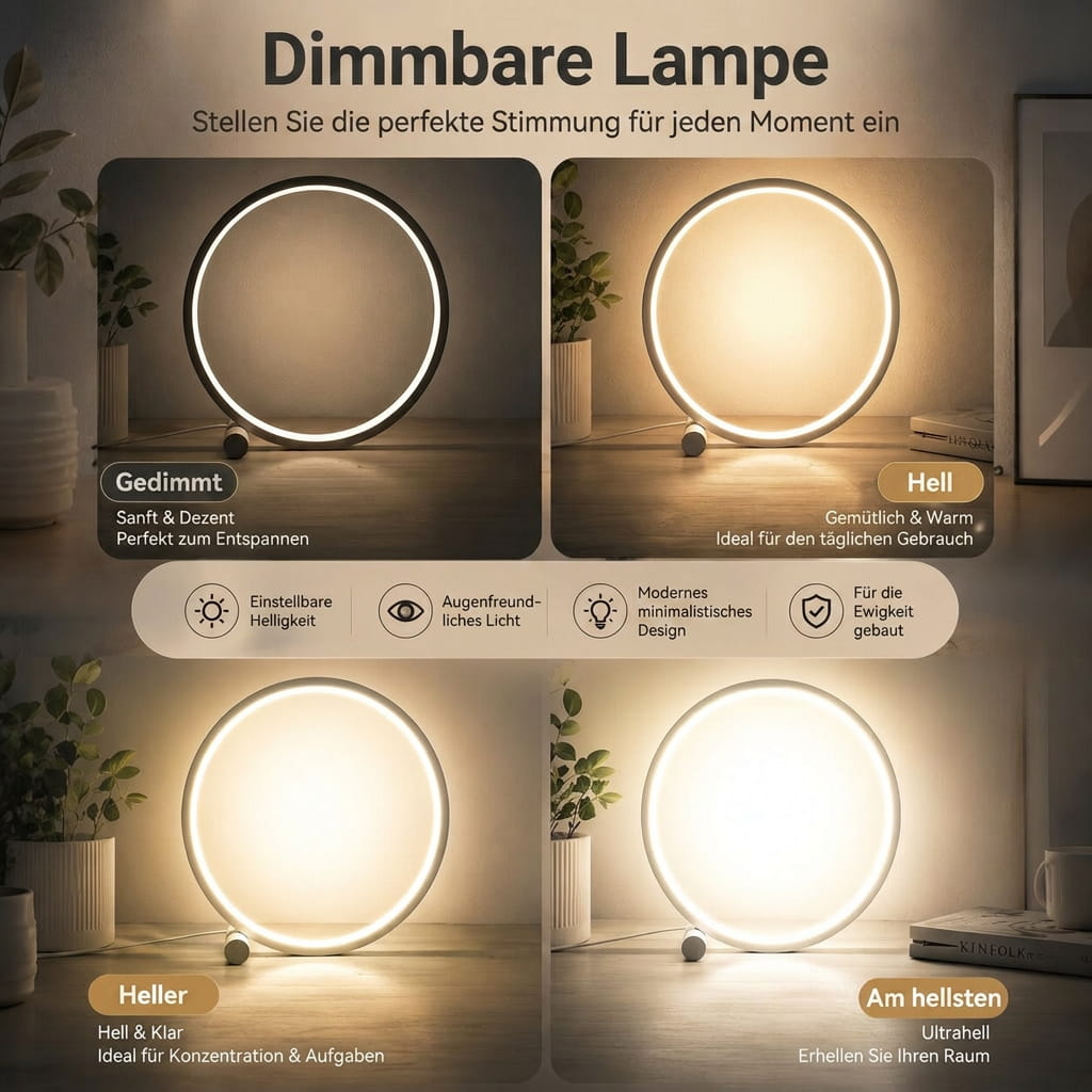 Dimbare LED Tafellamp | Moderne Ronde Nachtlamp | Rondschijn