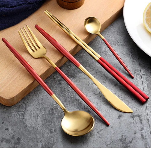 LUXUEUS RVS-24-DELIGEN GOUDE-ZILVER BESTECKSET