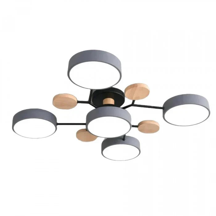 Moderne LED plafondlamp met meerdere armen – minimalistisch design met houten accenten