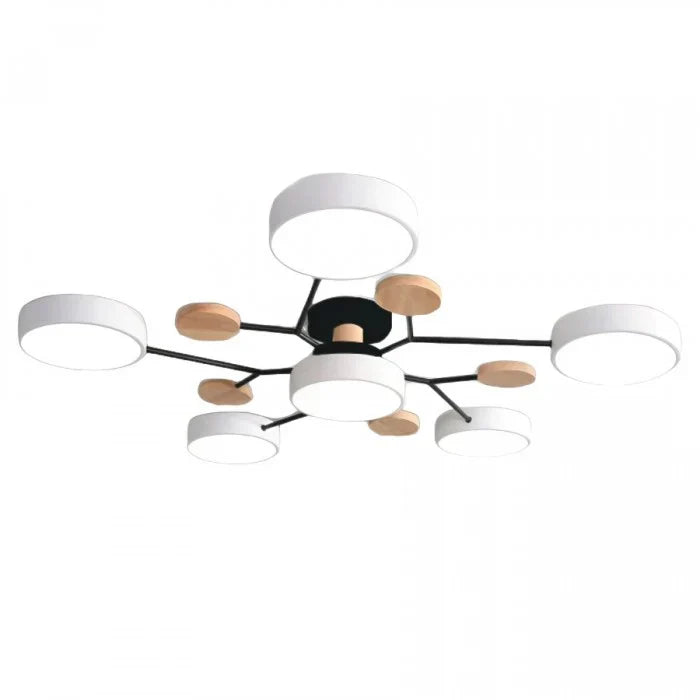 Moderne LED plafondlamp met meerdere armen – minimalistisch design met houten accenten