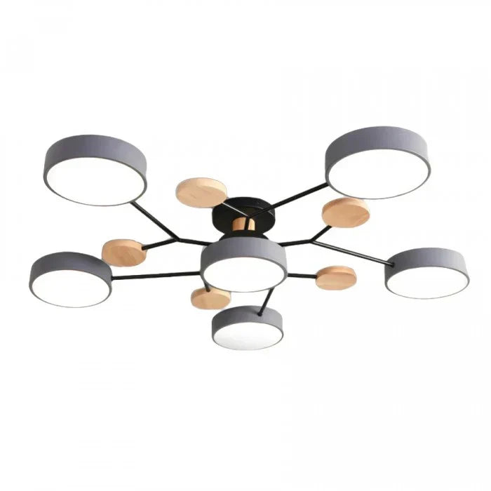 Moderne LED plafondlamp met meerdere armen – minimalistisch design met houten accenten