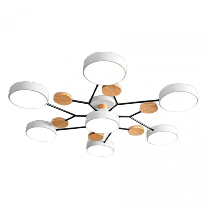 Moderne LED plafondlamp met meerdere armen – minimalistisch design met houten accenten