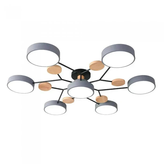 Moderne LED plafondlamp met meerdere armen – minimalistisch design met houten accenten