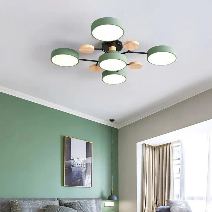 Moderne LED plafondlamp met meerdere armen – minimalistisch design met houten accenten