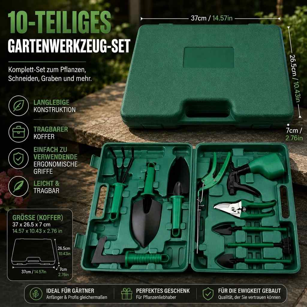 RVS Tuin Gereedschap Set met Koffer | TerraVogue