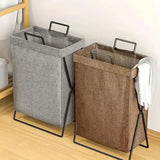 Vouwbare Wasmand met Stalen Frame en Geweven Opbergzak
