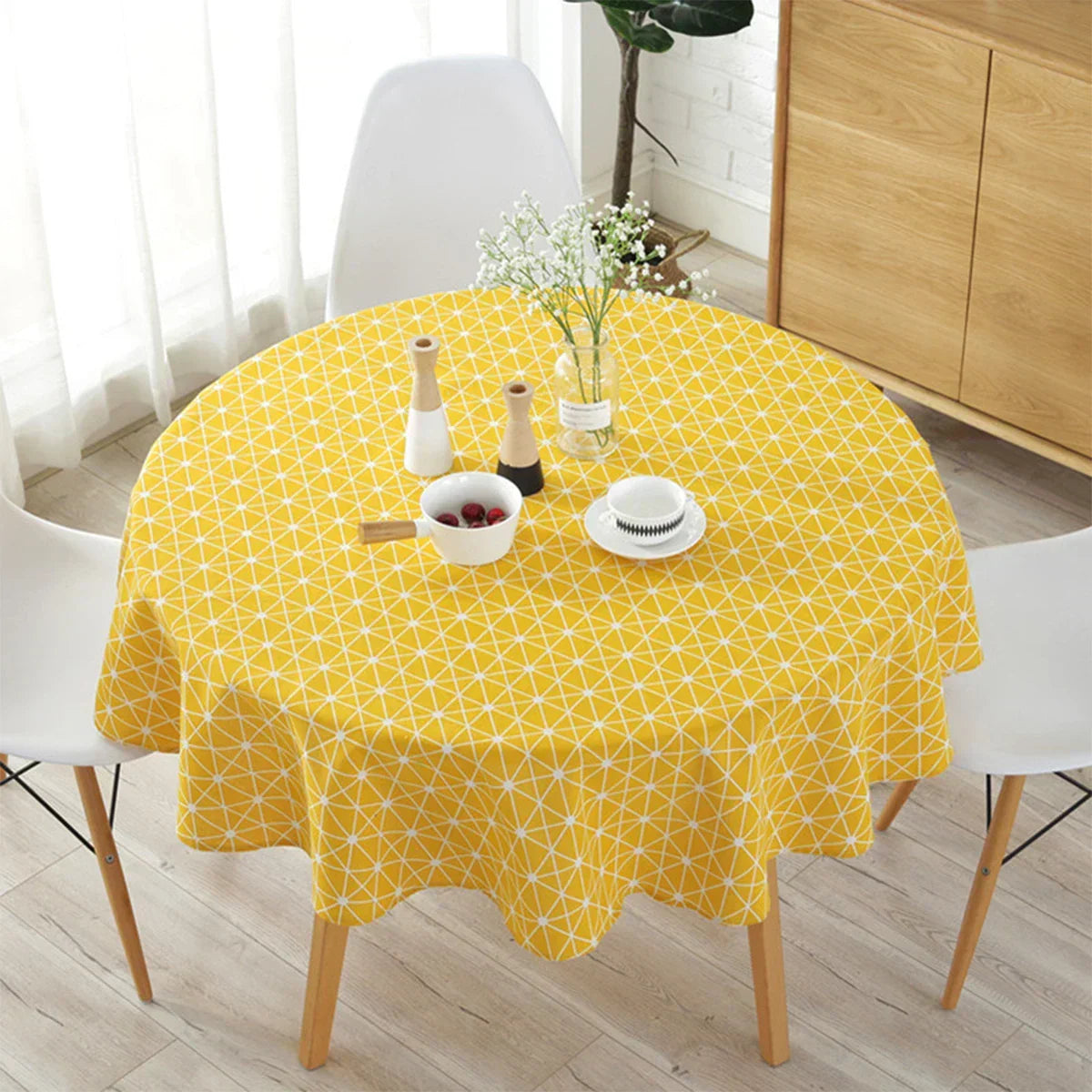 Ronde Tafelkleed met Visgraatpatroon voor Stijlvolle Tafeldecoratie