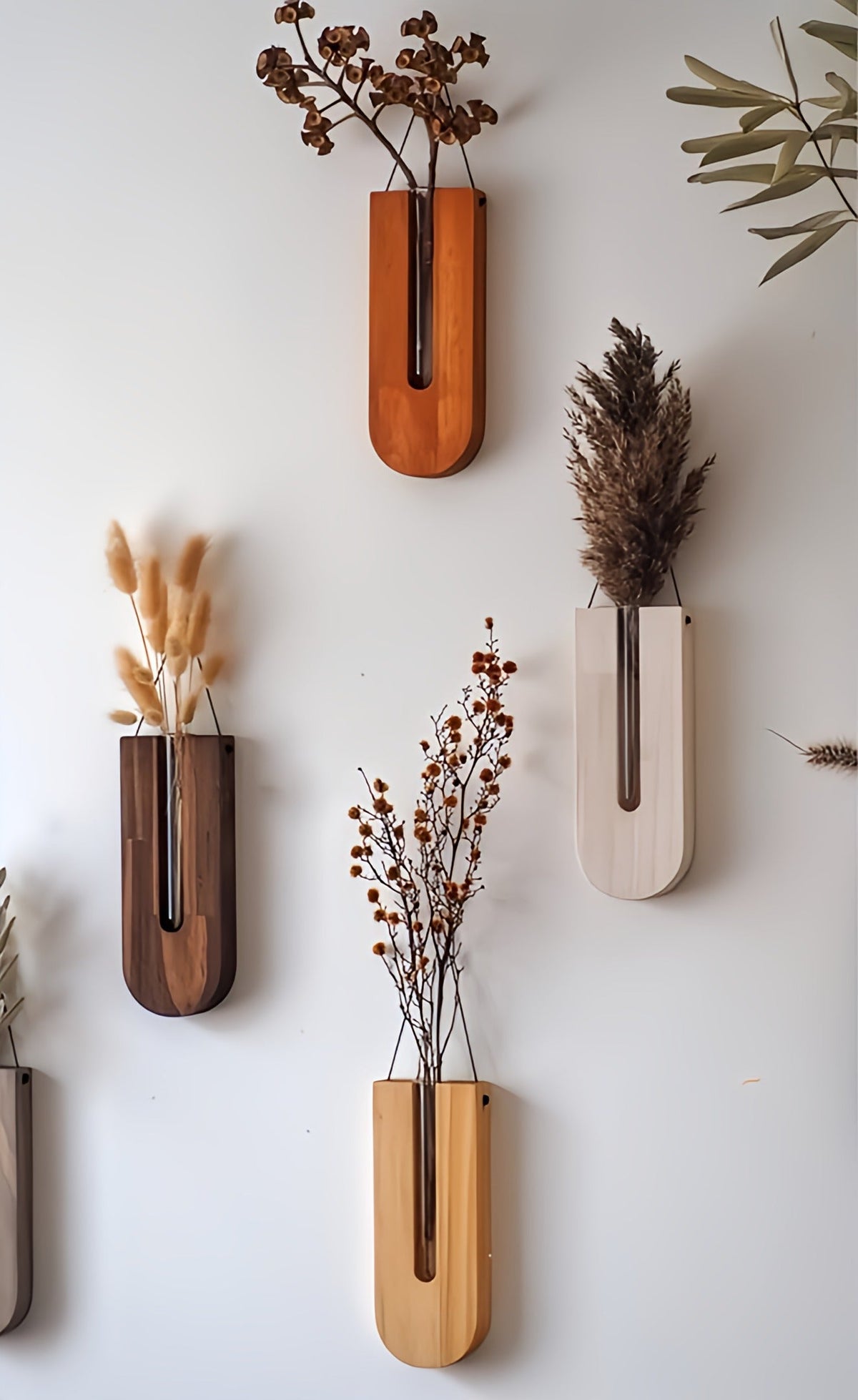 Set van Houten Wandplantenhouders voor Kamerplanten met een Minimalistisch en Natuurlijk Ontwerp