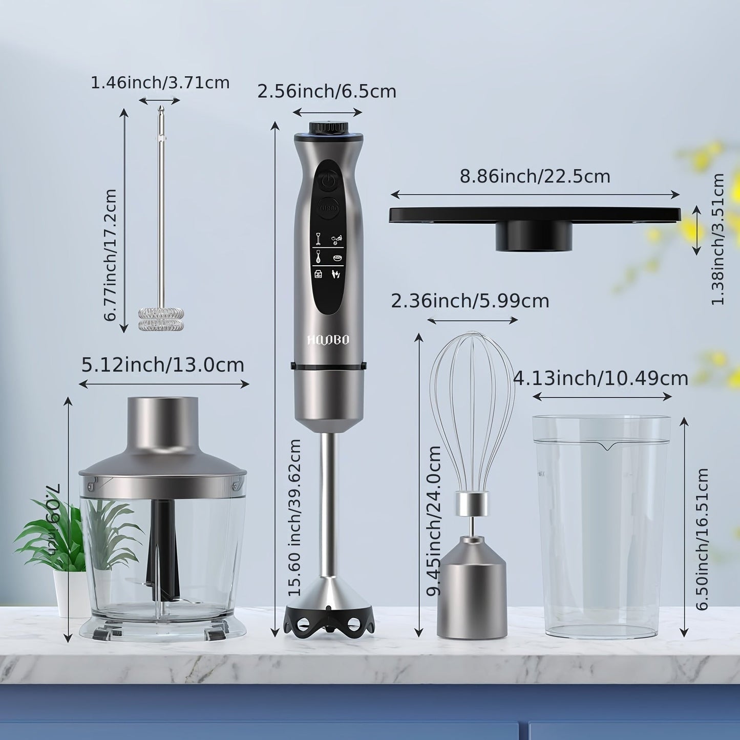 Skanto | 1000W Staafmixer – Handheld, Krachtig, Krastbestendig, Variabele Snelheid en Turbo-modus, Geluidsarm, Inclusief Maatbeker, Hakker, Klopper, Melkopschuimer