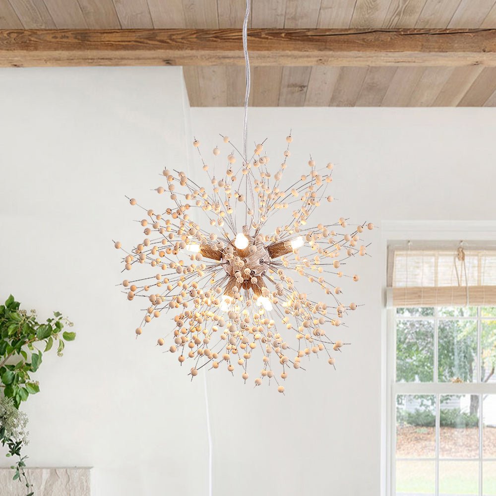 Pusteblumen Hanglamp met Houten Parels | Vuurwerk Starburst Ontwerp