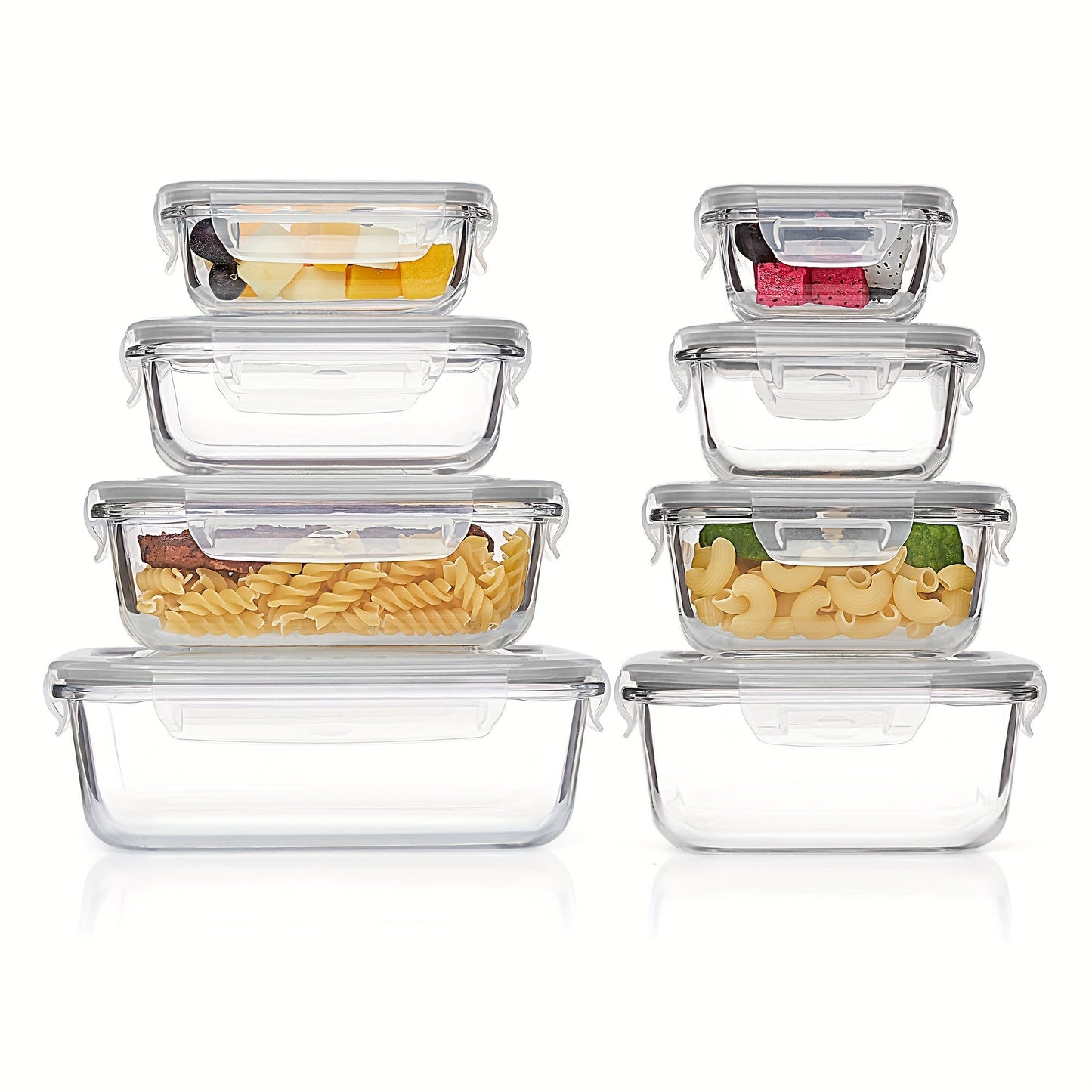 Skanto | 8-Pack Glazen Maaltijdcontainers – Luchtdichte Maaltijd Voorbereiding Bento-dozen met lekvrije, vergrendelbare deksels, magnetron-, oven-, vriezer- en vaatwasmachinebestendig, BPA-vrij