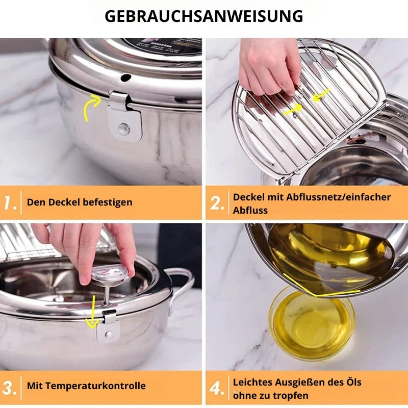 Frituurpan | Roestvrijstalen pan met thermometer | FrituurMeister