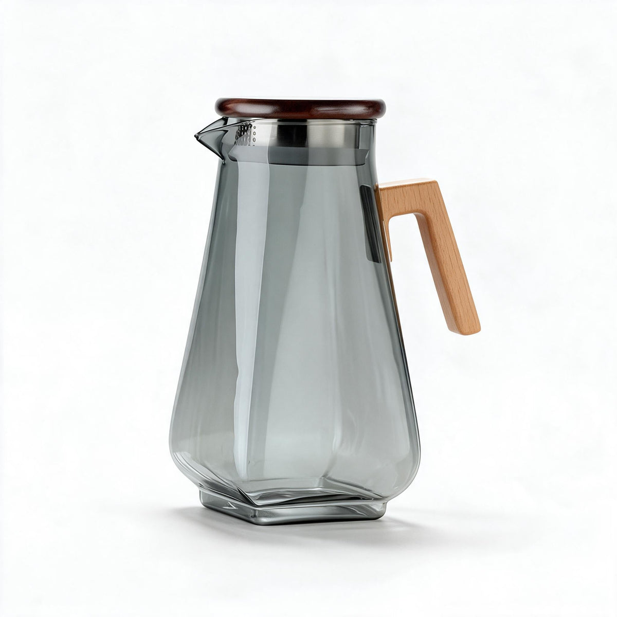 Glaskaraffe 1,5 L met Houten Deksel – Hittebestendig Glas, Transparant of Rookgrijs