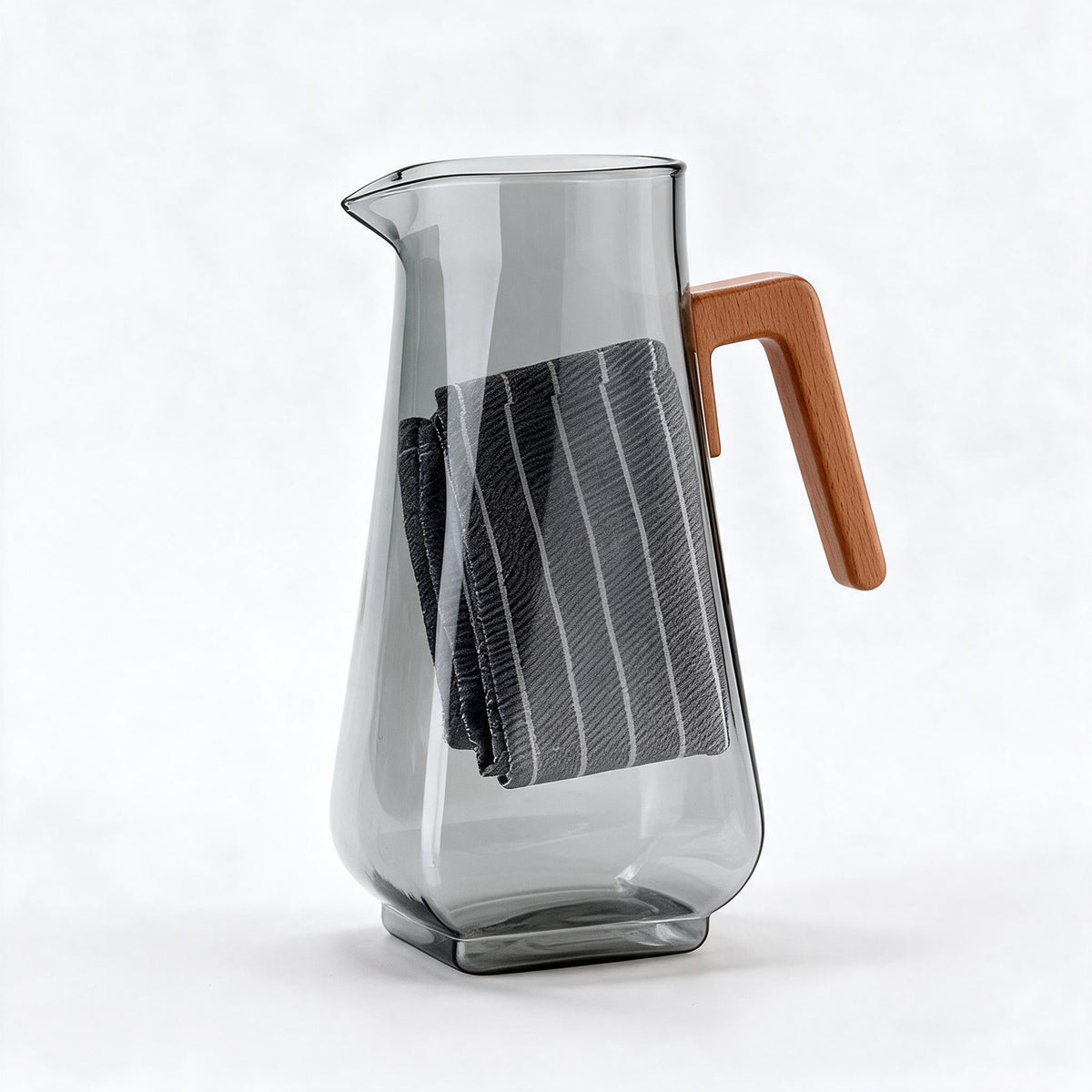 Glaskaraffe 1,5 L met Houten Deksel – Hittebestendig Glas, Transparant of Rookgrijs