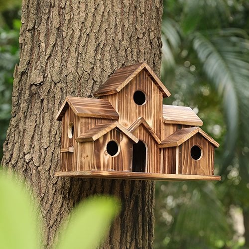 Handgemaakt Houten Vogelhuis - 6 Openingen - Duurzaam Ontwerp