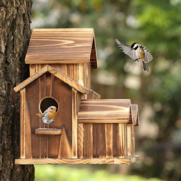 Skanto | Handgemaakt Houten Vogelhuis met 6 Gaten